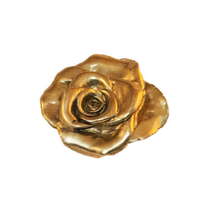 A large brass knob shaped like a rose, perfect for adding floral elegance to your decor.