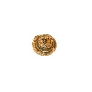 A small brass knob shaped like a rose, adding floral elegance to your decor.