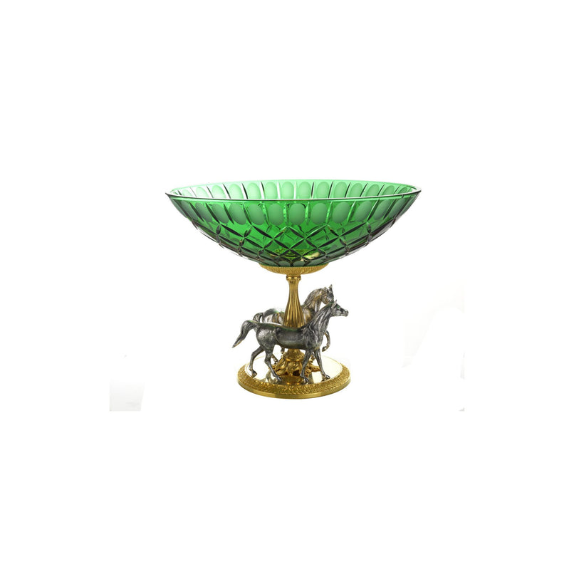Reggia green crystal round casting with bronze horses