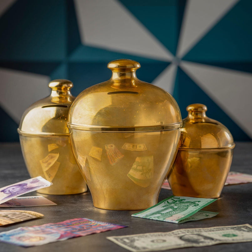 Novecento small brass piggy bank
