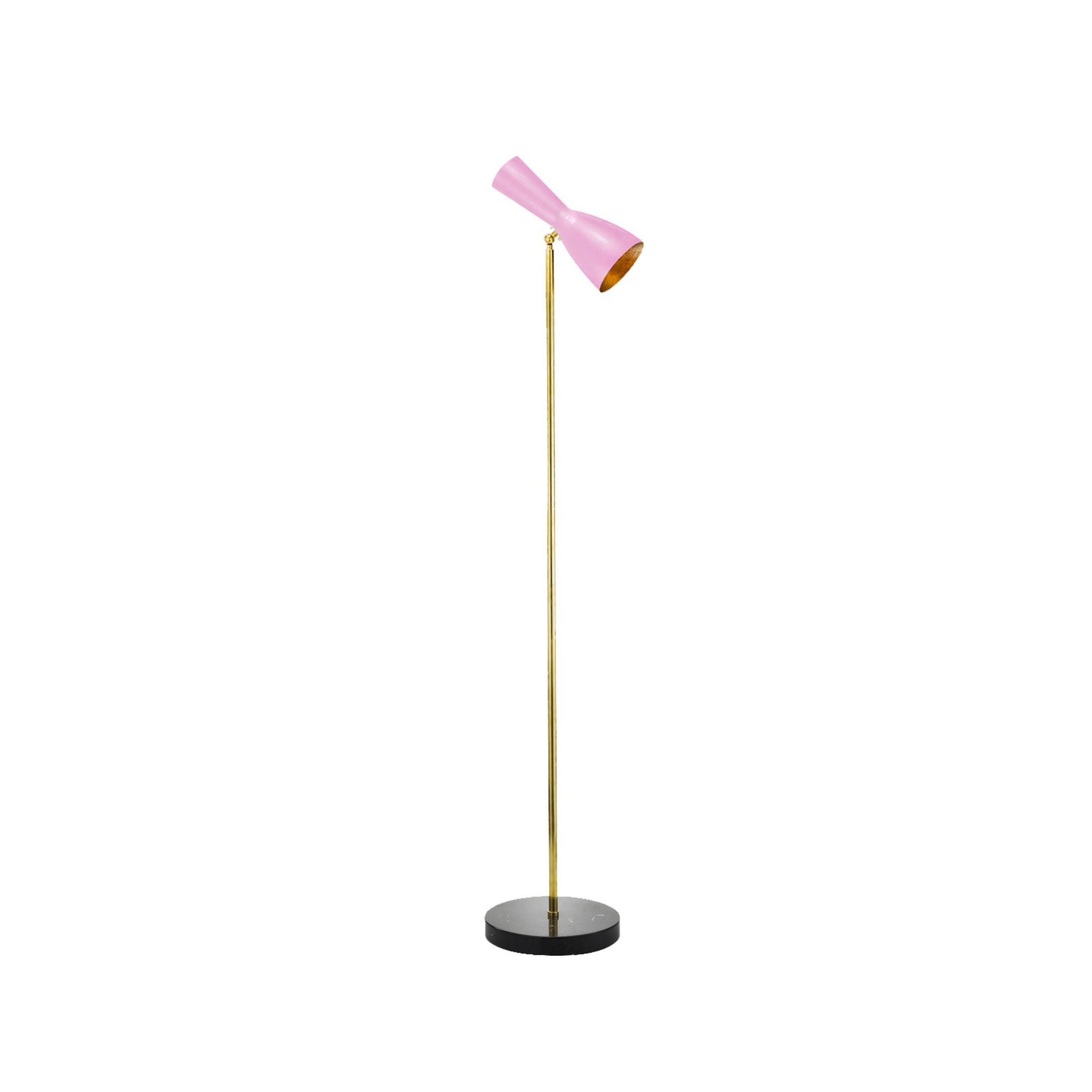 Lampada da terra a stelo Wormhole in ottone con paralume rosa - ilbronzetto