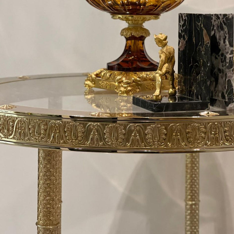 Ad Astra round table with bronze structure and crystal top
