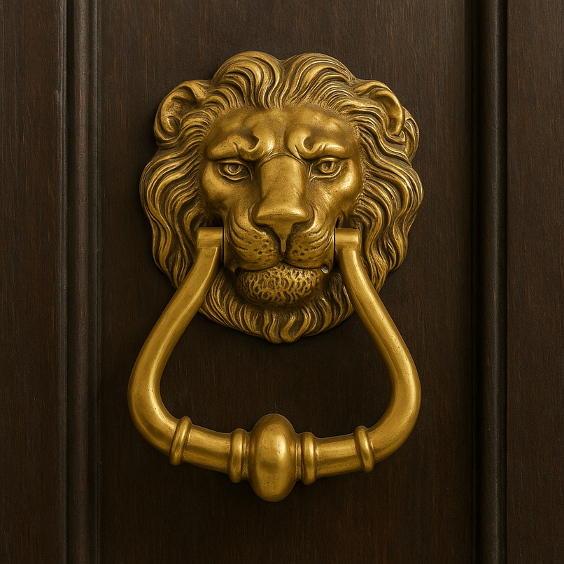 Fauna brass knocker with lion and tritons