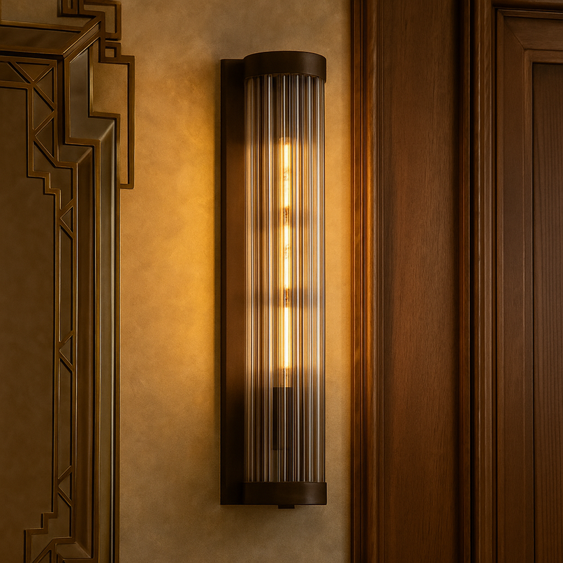 Canneté three quarter glass brass wall light