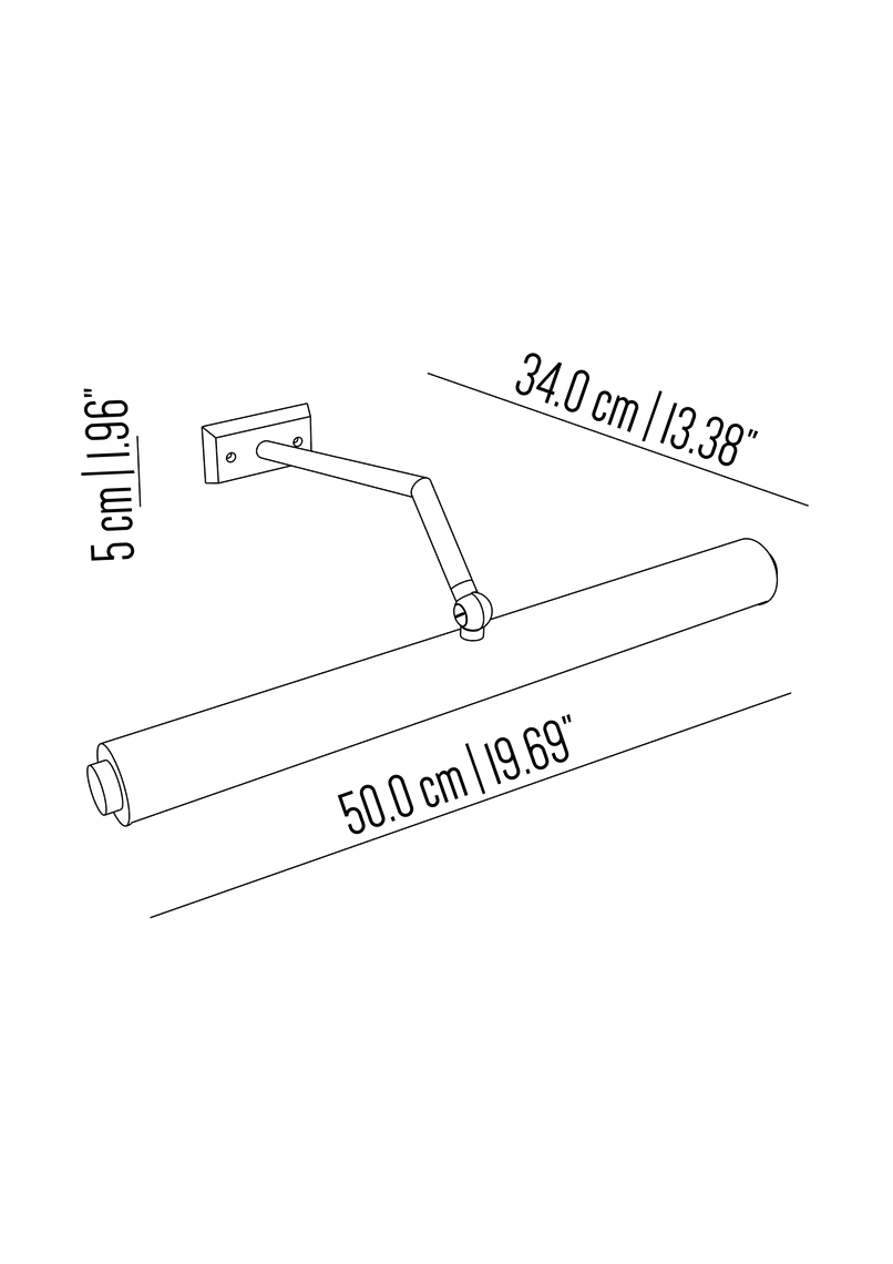 Studio brass picture light with smooth tube and bulb