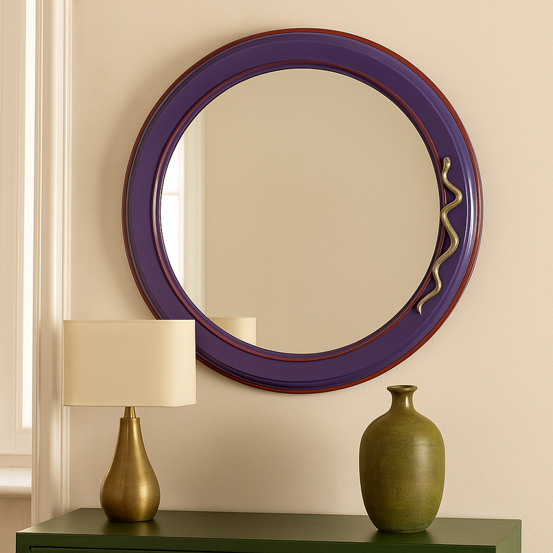 Fauna large wood mirror with brass decorations