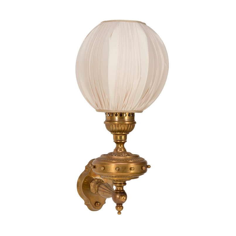 Classic bronze and fabric spheric lampshade wall light