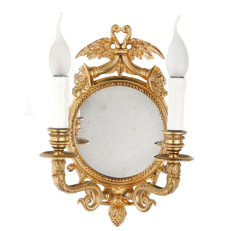 Classic bronze two lights sconce with mirror
