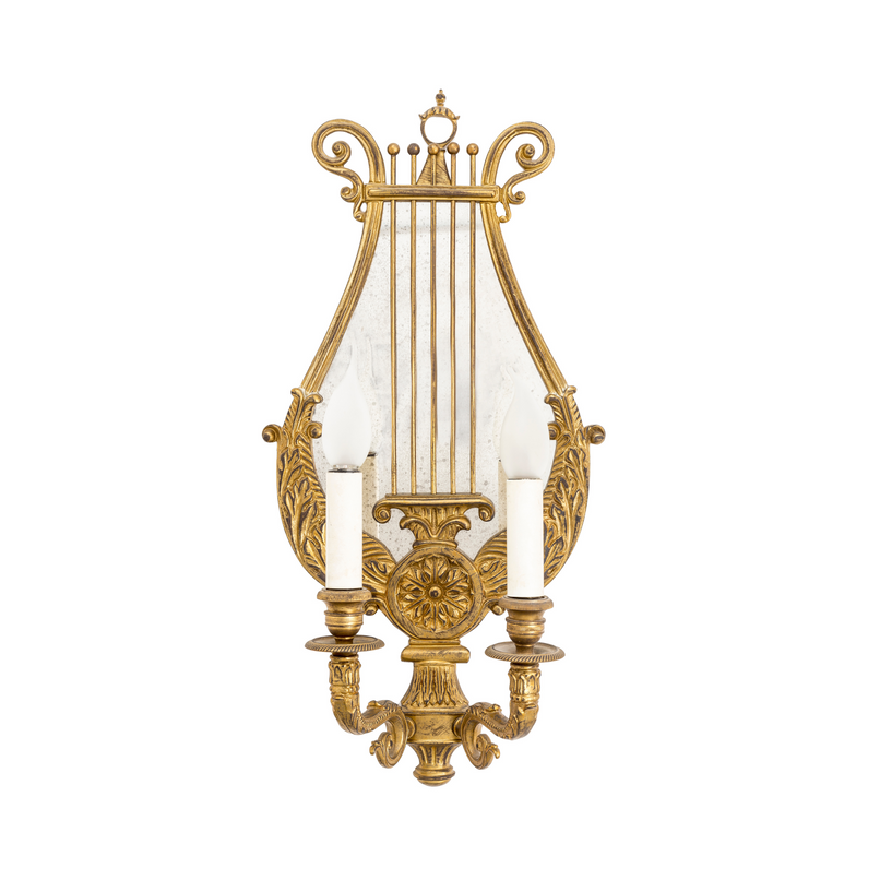 Classic two lights lyre bronze sconce with mirror