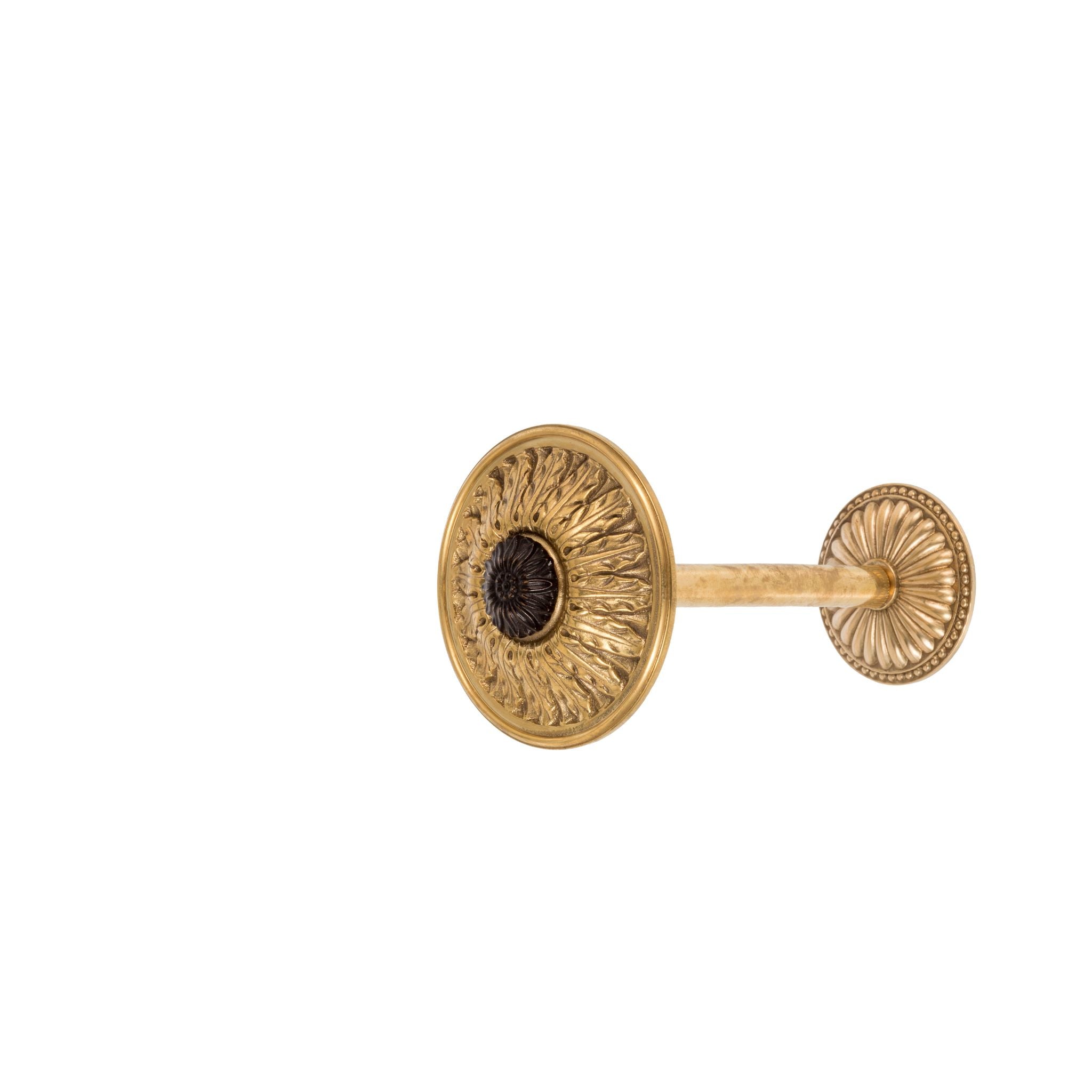 A decorative brass curtain tieback with a smooth, polished finish and elegant detailing. The tieback wraps securely around the curtain, adding both support and style. Its brass construction offers a warm, classic look with subtle textures that can be felt along its surface, making it both functional and visually refined for any room decor.