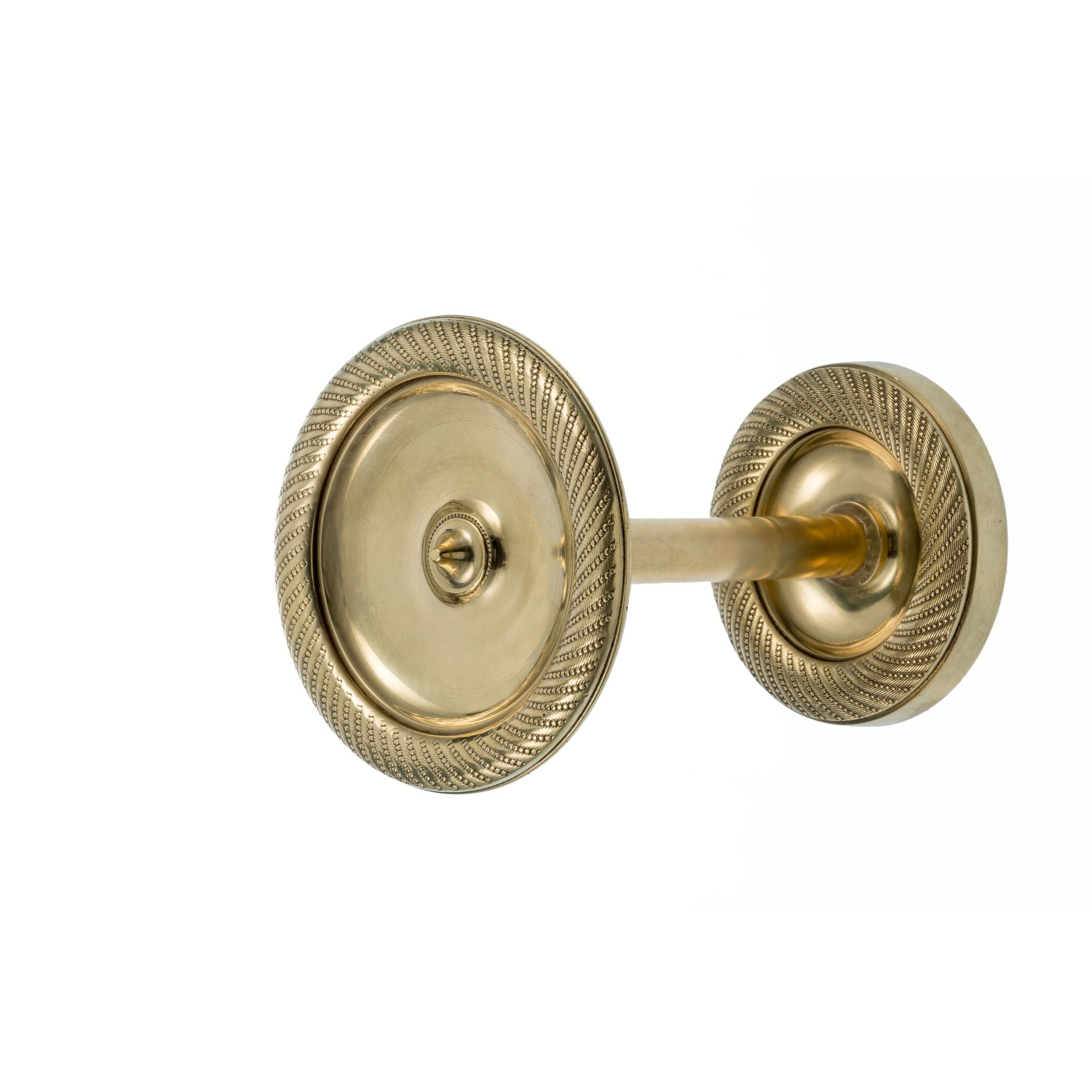 A sleek, round brass curtain tieback with a smooth, polished finish. The circular shape is simple yet elegant, designed to hold curtains securely while adding a refined accent to any room. Its warm brass tone catches the light, giving a subtle, sophisticated glow that complements various decor styles.