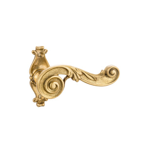 This brass door handle features a beautifully crafted leaf design, with raised, textured details that mimic the shape and veins of real leaves. The handle has a smooth, rounded surface, making it comfortable to hold and easy to grip. The leaf patterns are slightly elevated, providing a tactile experience as fingers move over the natural contours. The brass has a warm, golden color with a gentle shine, giving it a refined, classic look that enhances the feel of any door.