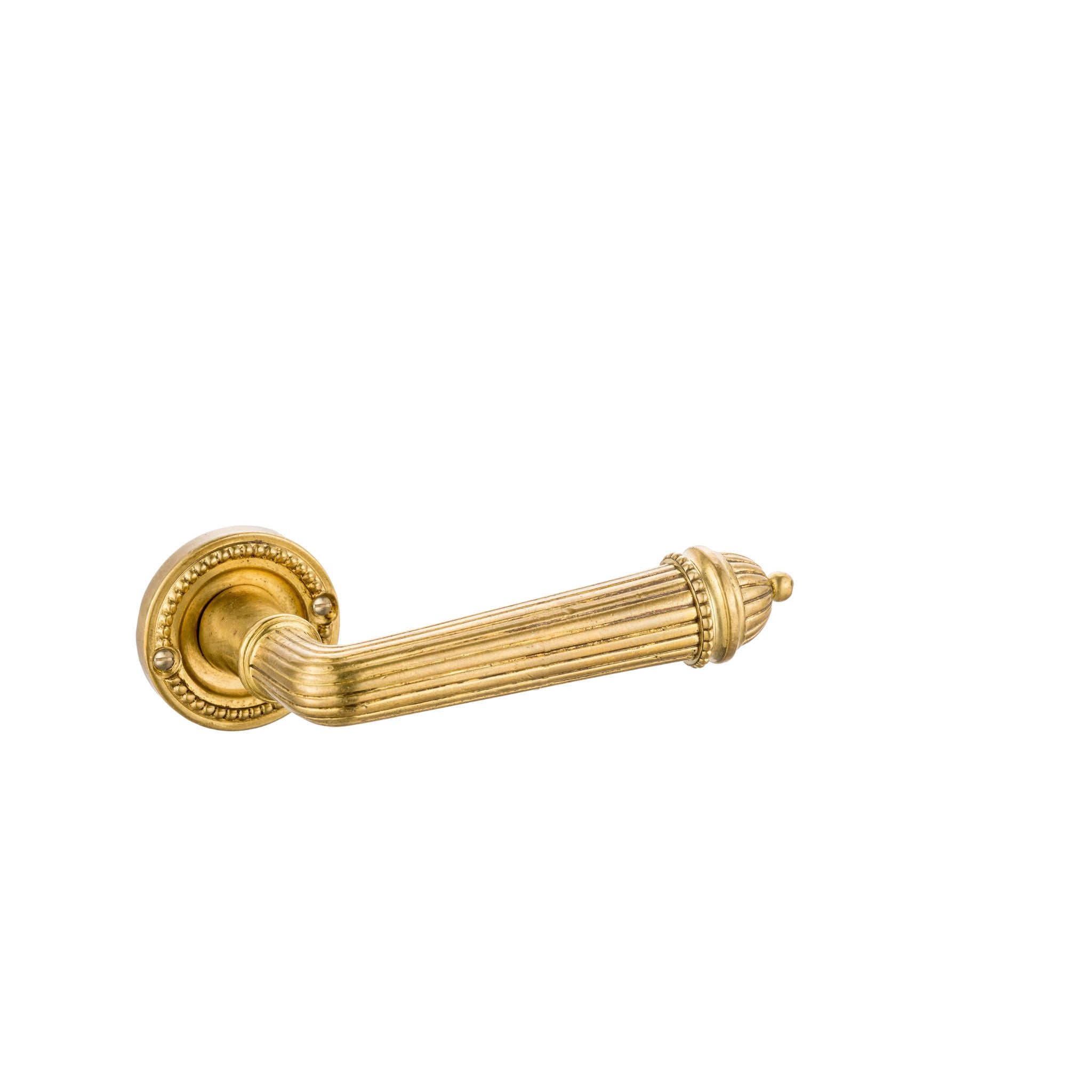 This small brass door handle features a unique grooved design, adding texture and a refined touch to any door. The handle is compact and smooth, with evenly spaced grooves that create a subtle, tactile feel. Its brass material has a warm, golden tone with a soft, polished finish, making it both comfortable to grip and stylish. The grooves provide a gentle texture under the fingers, enhancing the handle’s character while maintaining a classic elegance.