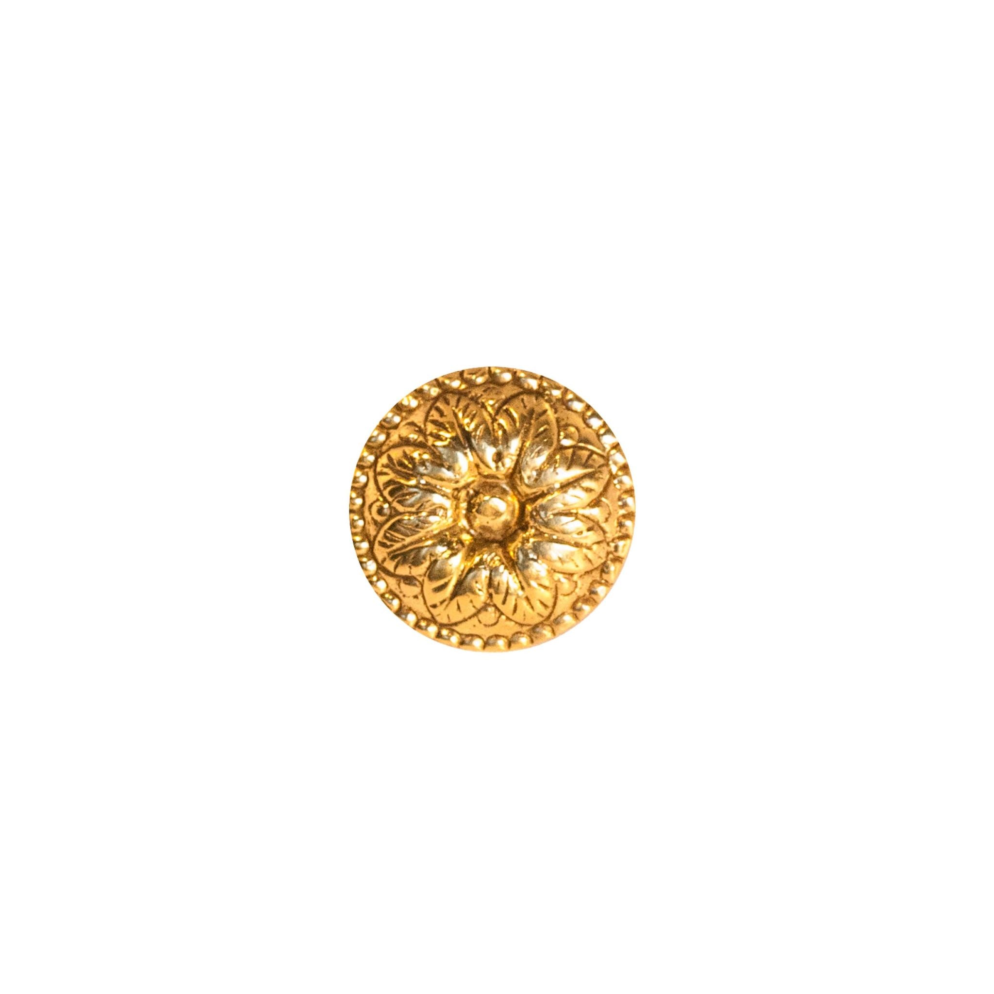 Novecento Marsiglia Brass Knob: A circular brass knob featuring a delicate floral decoration, perfect for adding elegance to your décor.