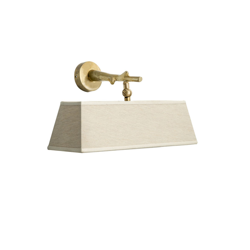 Oak brass wall light with rectangular lampshade