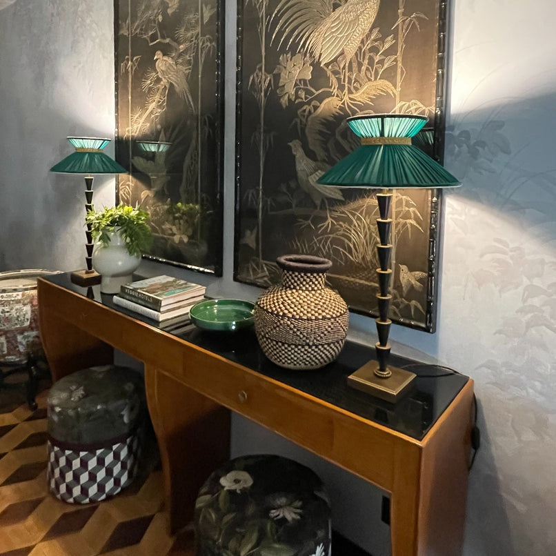 Oak brass table lamp