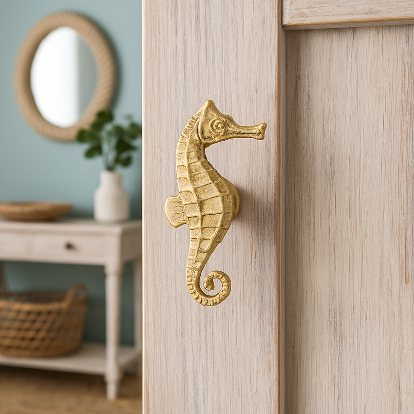 Oceano brass elongated seahorse knob