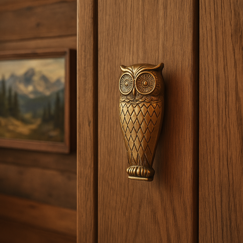 Chalet brass large detailed owl knob