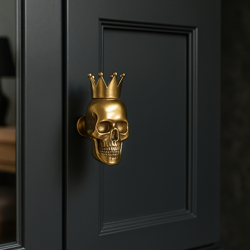 Frankestein brass crowned skull knob
