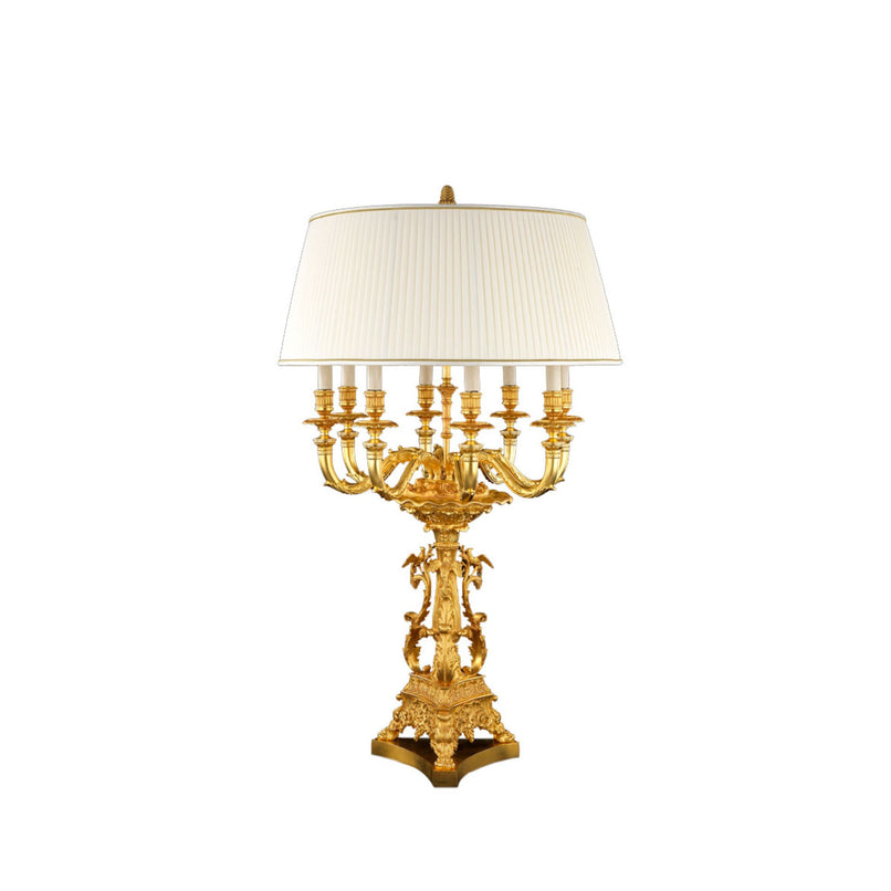Reggia 8 lights candelabra with bronze casting and fabric lampshade