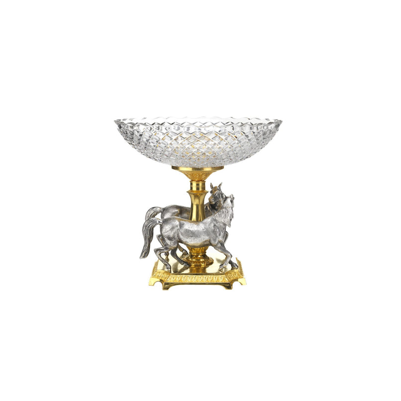 Reggia crystal and bronze oval cup with bronze horses