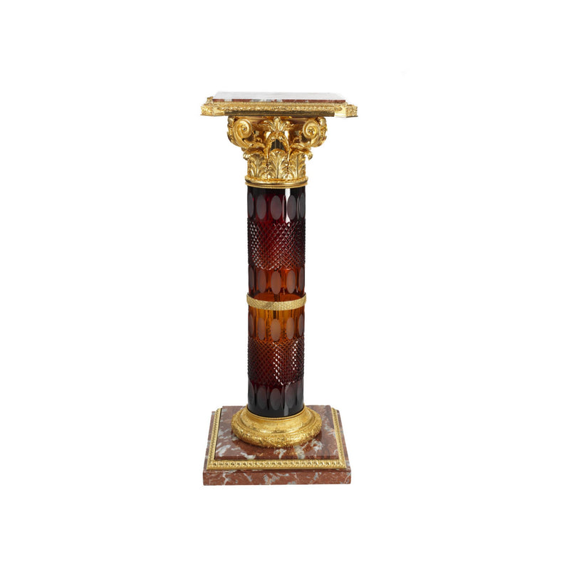 Reggia handgrinded amber crystal column with bronze decoration