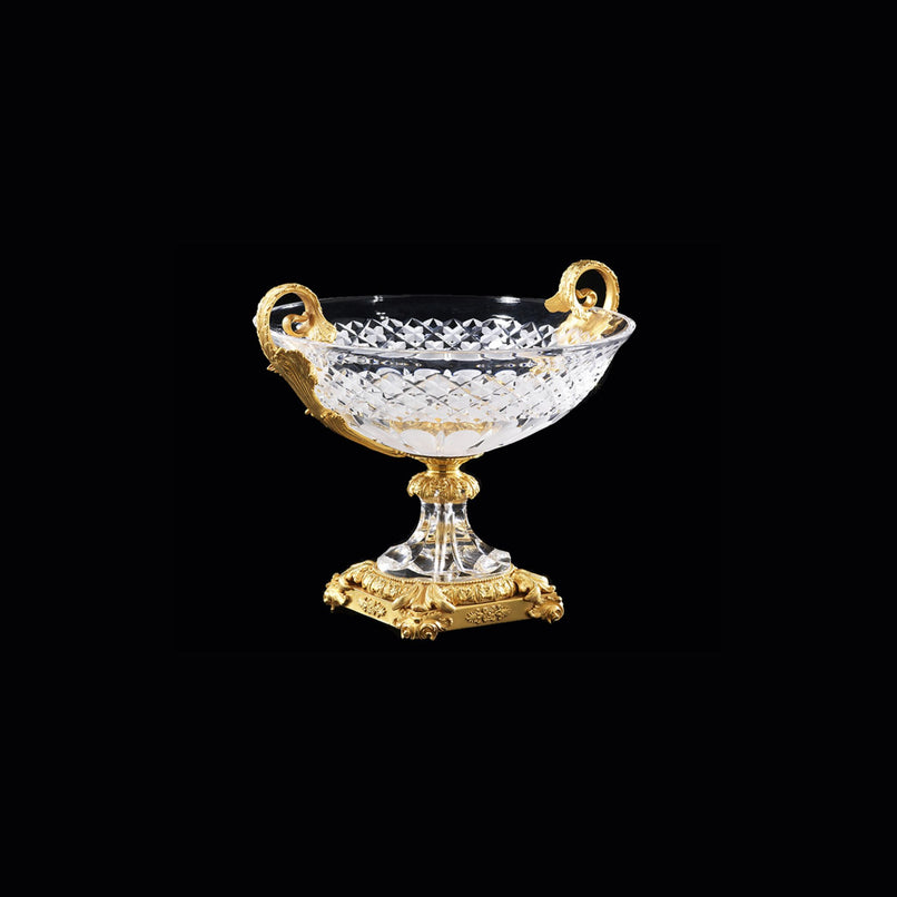 Reggia handgrinded round clear crystal cup with handles