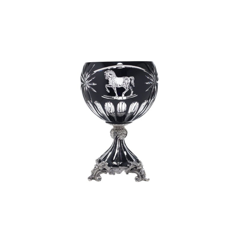Reggia black and clear crystal round cup with horses