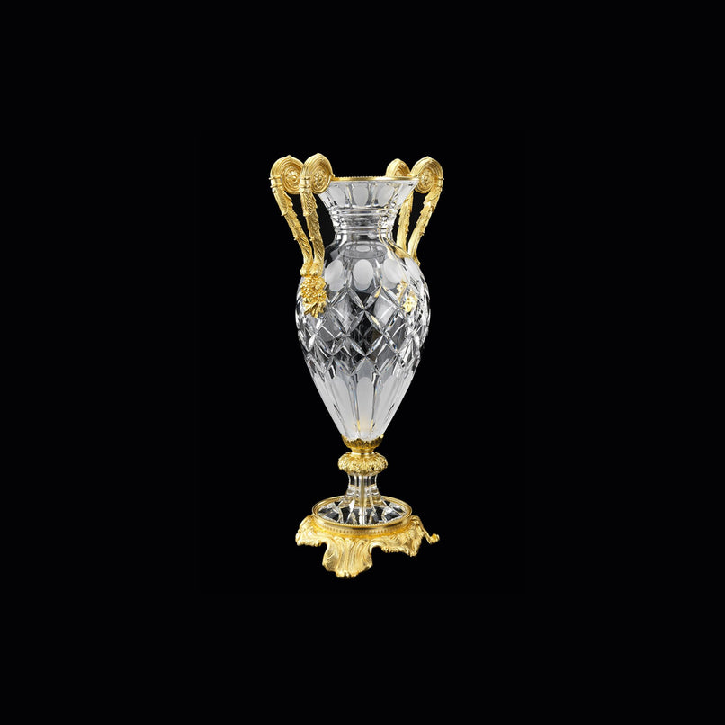 Reggia handgrinded clear crystal anphora with double handles