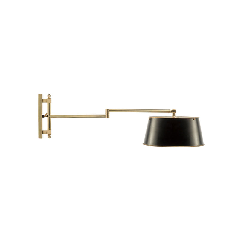 Urban brass wall light with double joint and painted aluminium lampshade
