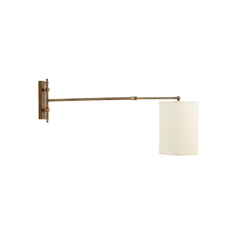 Urban brass wall light with jointed arm and fabric lampshade