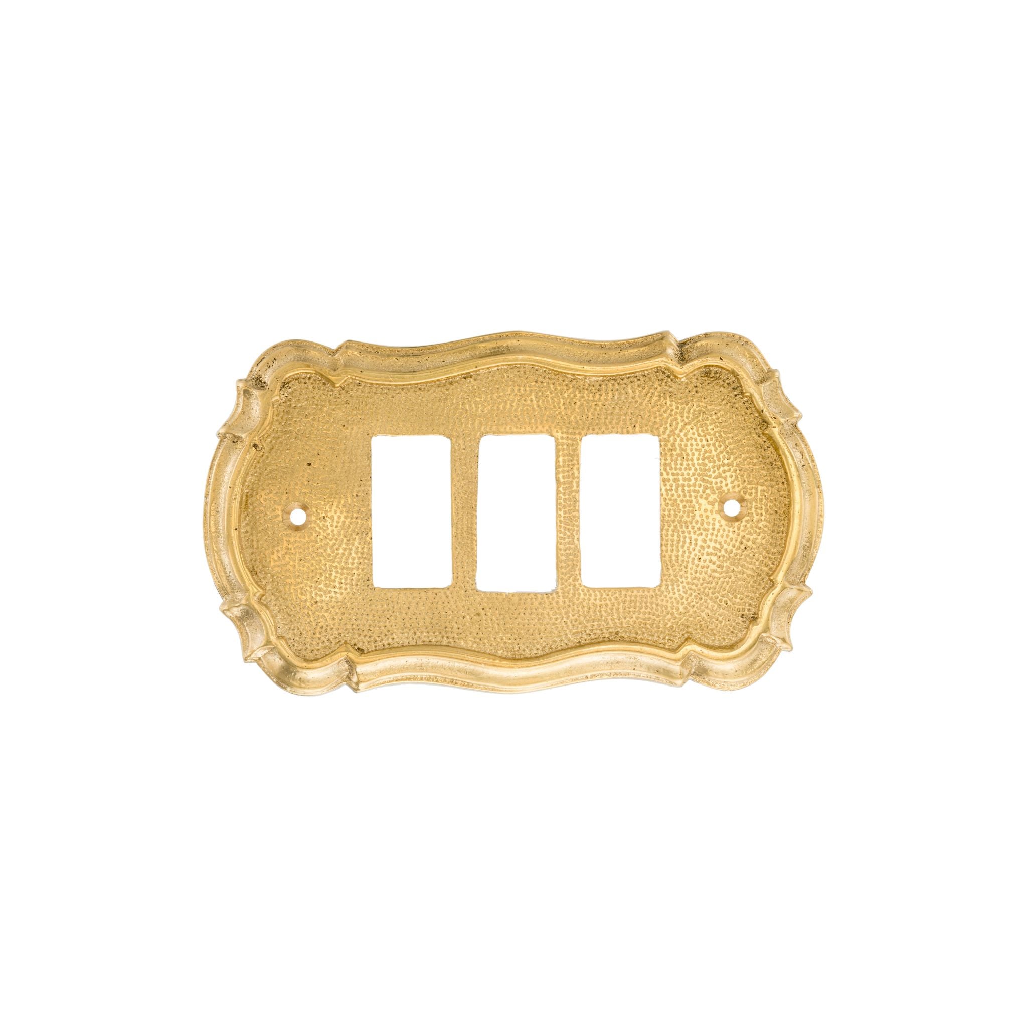 This brass switch plate has a smooth, polished finish with softly rounded edges, giving it a refined and classic feel. The plate is flat and designed to fit securely around light switches, offering a sturdy, easy-to-touch cover. The warm brass material brings a sense of timeless elegance to any wall, making it both functional and decorative.