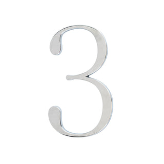 This is a large house number 3, made of solid brass. It has a smooth, polished surface with a refined and elegant finish. The design is timeless, suitable for various architectural styles, from modern to classic. Its sturdy construction ensures durability and a long-lasting appeal for your home's exterior.