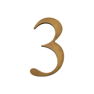 This is a small house number 3, made of solid brass. It has a smooth, polished surface with a sleek and elegant finish. Its compact size makes it ideal for adding a subtle, stylish detail to your home's exterior. The durable material ensures long-lasting quality and a timeless appeal.