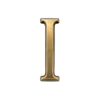 This is a medium-sized letter I, crafted from solid brass. It has a smooth, polished surface with a sleek and elegant finish. The design is simple yet timeless, making it suitable for both modern and traditional settings. Its durable brass material ensures long-lasting quality and a refined appearance.