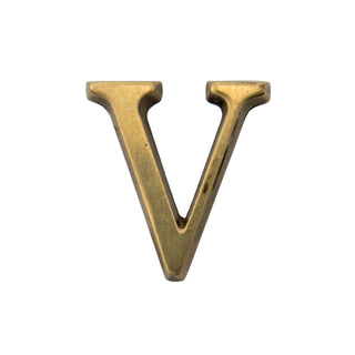 This is a small-sized letter V, crafted from solid brass. It has a smooth, polished surface with an elegant and refined finish. The compact design makes it a subtle yet stylish addition to any home's exterior, suitable for both modern and traditional styles. Its durable construction ensures long-lasting quality and a timeless appeal.