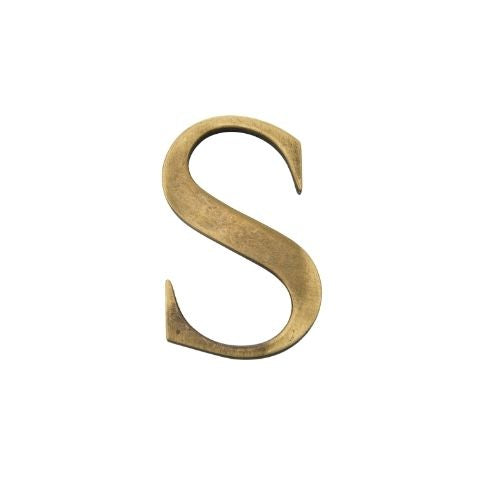 This is a large-sized letter S, made of solid brass. It features a smooth, polished surface with an elegant and timeless finish. The bold design makes it a standout piece for enhancing any home exterior, blending seamlessly with both modern and classic styles. Its durable construction ensures long-lasting quality and sophistication.