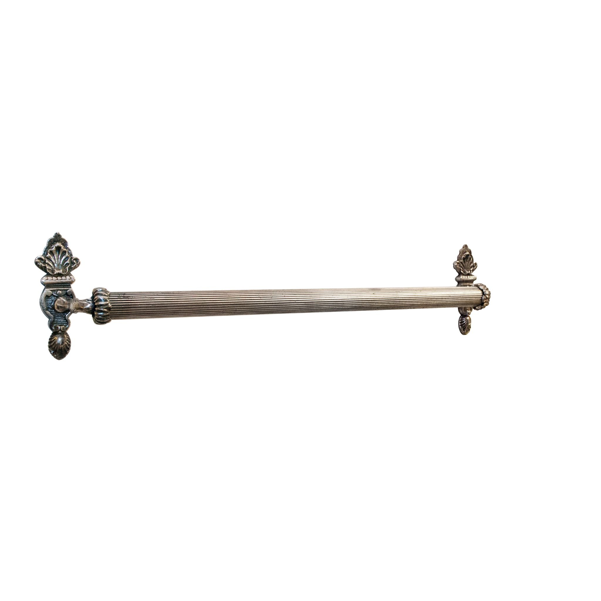 A brass towel holder featuring a grooved tube design with textured ridges along its surface. It combines durability with a sophisticated look, making it suitable for both modern and classic bathroom styles.