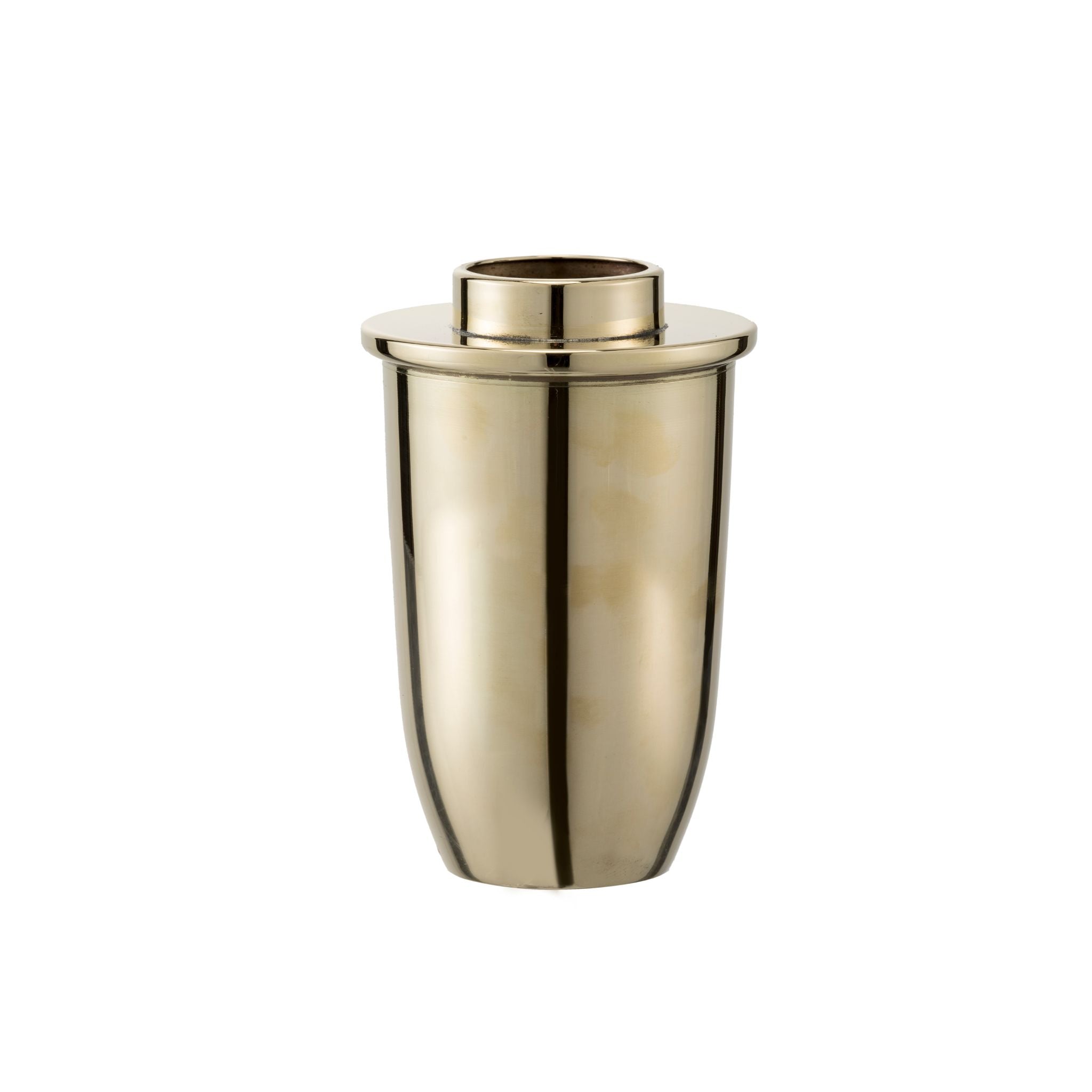 This is a square-shaped toothbrush holder made of solid brass. It features clean, sharp edges and a polished, shiny surface. The design is minimalistic and modern, with a sturdy and stable base. Its compact shape makes it a functional and elegant addition to any bathroom.