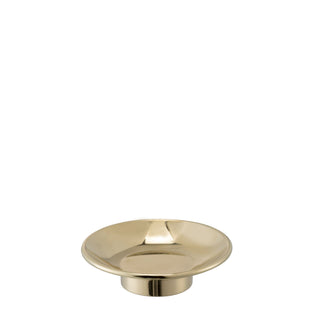 This is a soap dish made of solid brass with a polished, shiny surface. Its design is simple and elegant, featuring a slightly curved base to hold the soap securely. The edges are smooth, and the dish has a sturdy feel, making it both functional and decorative for any bathroom.