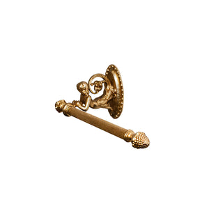 This toilet roll holder is crafted from solid brass and features an intricate faun motif, adding a decorative and tactile element. The faun detail is sculpted with raised textures, offering a distinct and artistic feel. The holder itself is sturdy and smooth, designed for easy use and durability. The combination of the faun's textured detail and the polished brass surface creates a blend of classic charm and functional design, making it a standout accessory for your bathroom.