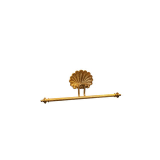 A double brass towel holder featuring a decorative shell motif, combining elegant coastal-inspired design with functionality. The two sturdy parallel rods provide ample space for towels, while the intricate shell detail adds a touch of sophistication. Handcrafted in Italy, it suits both modern and traditional bathroom décors.