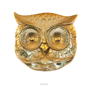 A large brass knob shaped like an owl's face.