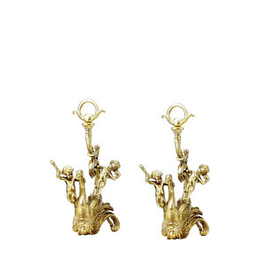 Our brass and iron andirons with swan and cherub designs are a perfect blend of artistry and practicality. The base is crafted from sturdy iron, providing stability and secure firewood support, with a slightly textured surface for a tactile feel. Rising from the base are beautifully detailed brass accents featuring swans and cherubs, smooth and polished to the touch. The intricate designs evoke a sense of timeless elegance and charm, making these andirons both functional and decorative.