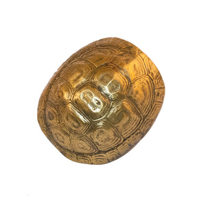 A brass knob shaped like a turtle shell, crafted with detailed textures.
