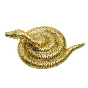 An image of a brass coiled snake-shaped knob against a neutral background. The knob is intricately designed with detailed coils, adding a sense of elegance and character. Perfect for enhancing the style of cabinets and drawers with its unique charm.