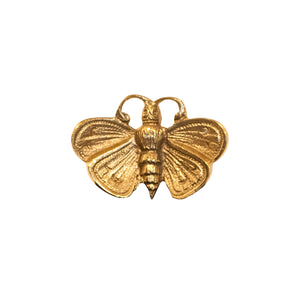 An image of a medium-sized brass butterfly-shaped knob against a neutral background. The knob is intricately designed with detailed butterfly wings, adding a touch of elegance and charm to furniture or drawers.