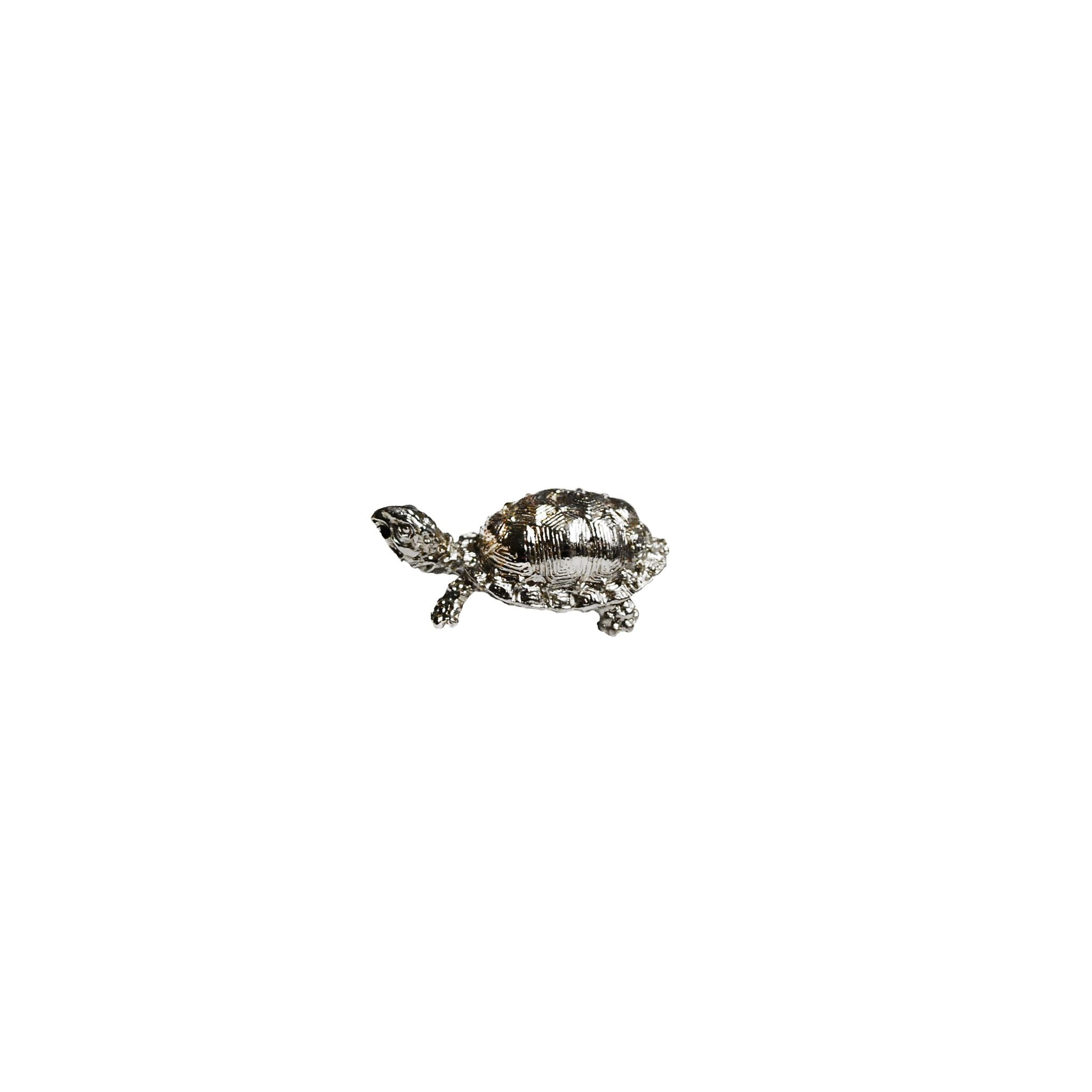 Small brass knob shaped like a turtle, with detailed features and a polished finish, used for cabinets, drawers, and doors.