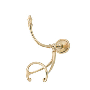 A coat hook made of solid brass with a smooth, polished finish. Its simple yet elegant design ensures durability and functionality, making it ideal for hanging coats, hats, or accessories while adding a classic and refined touch to any room.