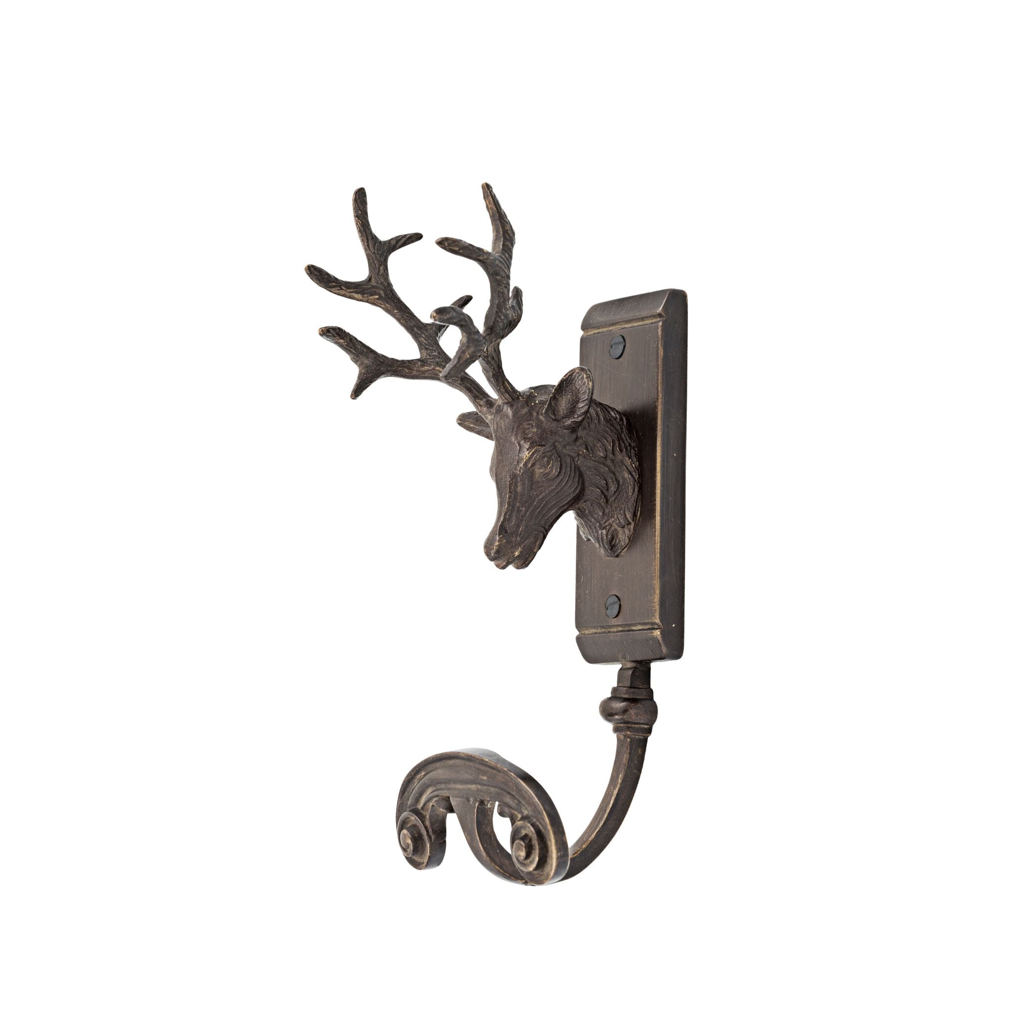 A brass coat hook featuring a detailed deer design at the top. The hook has a smooth, polished finish, and the deer motif adds a rustic, nature-inspired touch. Sturdy and stylish, it’s perfect for hanging coats, hats, or accessories.